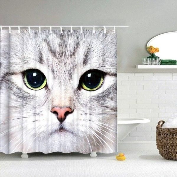 rideau de douche chat blanc