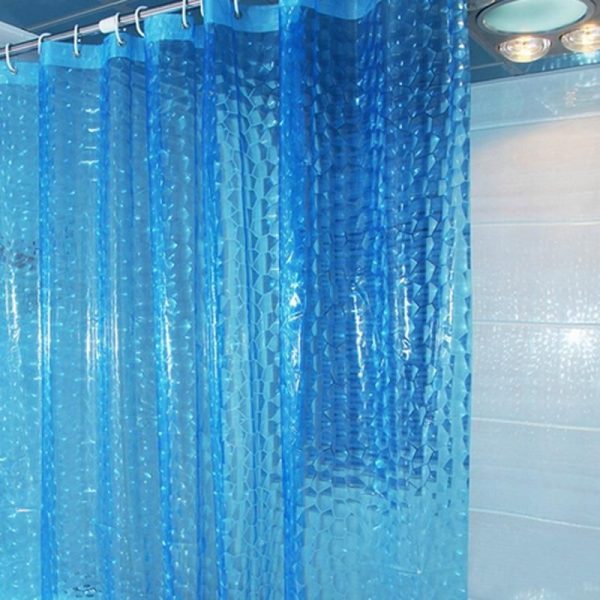 rideau de douche transparent bleu